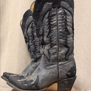 Tony Lama Gray and Black Heeled Boots